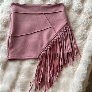 SHEIN Asymmetrical Pink Fringe Skirt
